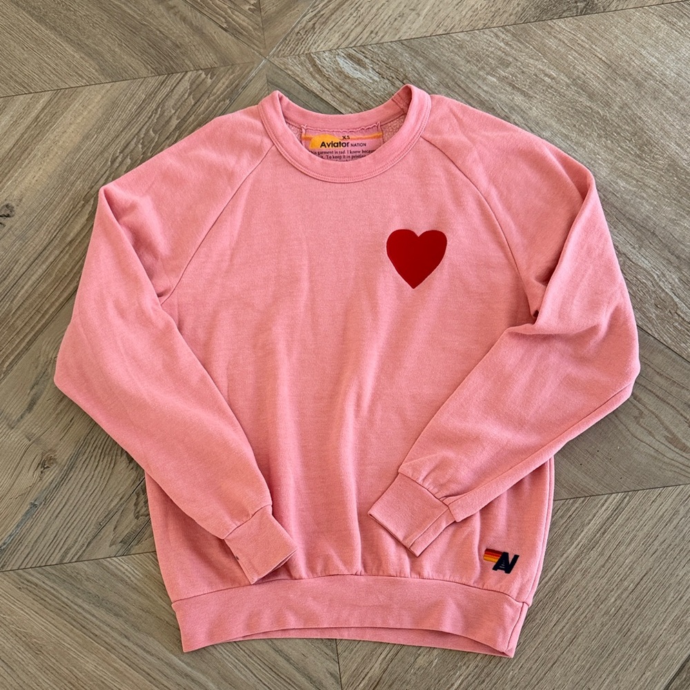 Aviator Nation Pink Sweatshirt with Red Heart